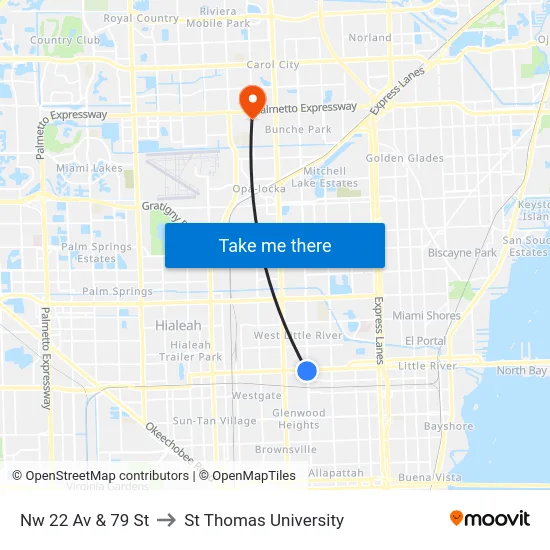 Nw 22 Av & 79 St to St Thomas University map