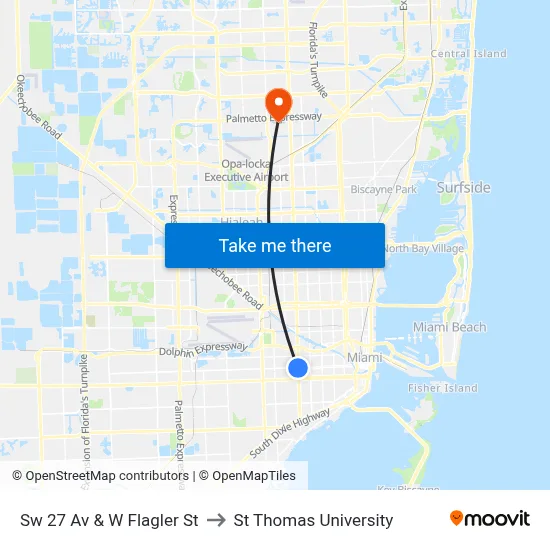 Sw 27 Av & W Flagler St to St Thomas University map