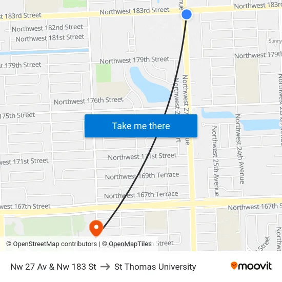 Nw 27 Ave @ Nw 183rd St to St Thomas University map