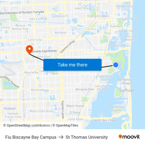 Fiu Biscayne Bay Campus to St Thomas University map