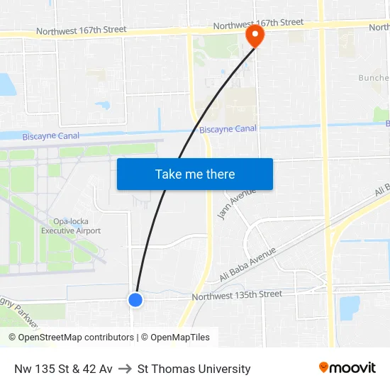 Nw 135 St & 42 Av to St Thomas University map