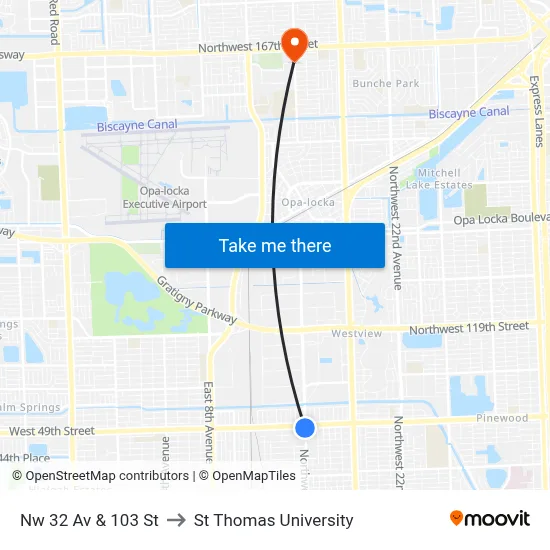 Nw 32 Av & 103 St to St Thomas University map