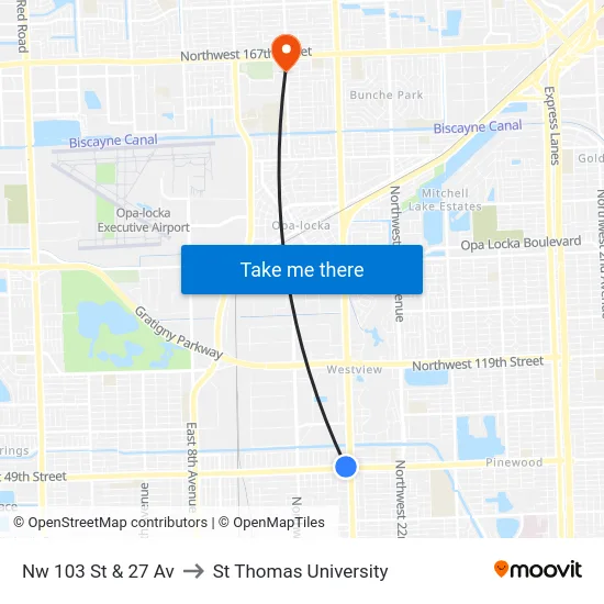 Nw 103 St & 27 Av to St Thomas University map