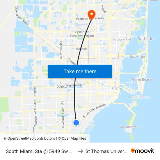 South Miami Sta @ 5949 Sw 72 St to St Thomas University map