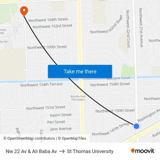 Nw 22 Av & Ali Baba Av to St Thomas University map