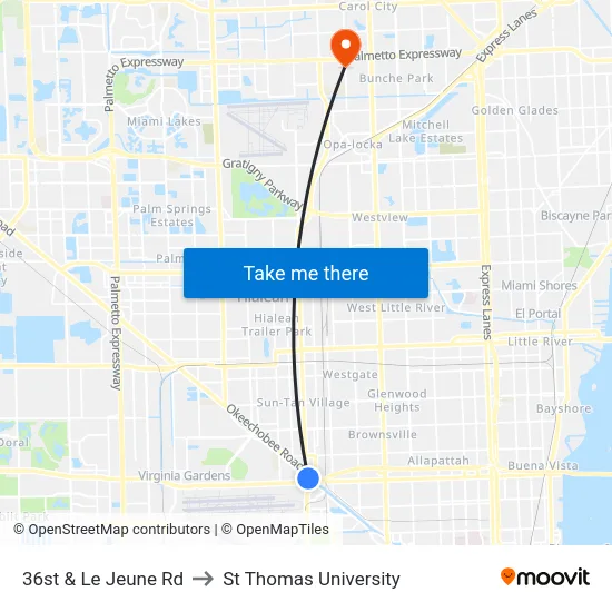 36st & Le Jeune Rd to St Thomas University map