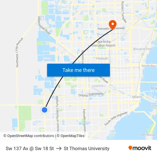 Sw 137 Av @ Sw 18 St to St Thomas University map