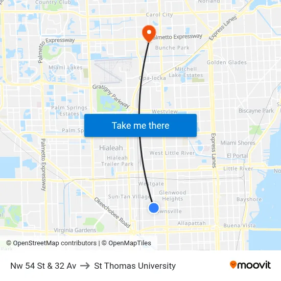 Nw 54 St & 32 Av to St Thomas University map