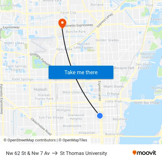 Nw 62 St & Nw 7 Av to St Thomas University map