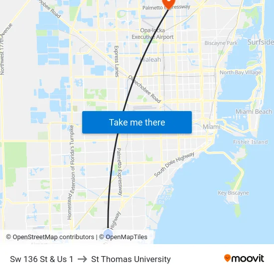 Sw 136 St & Us 1 to St Thomas University map