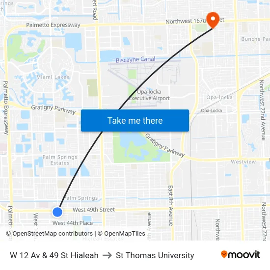 W 12 Av & 49 St Hialeah to St Thomas University map