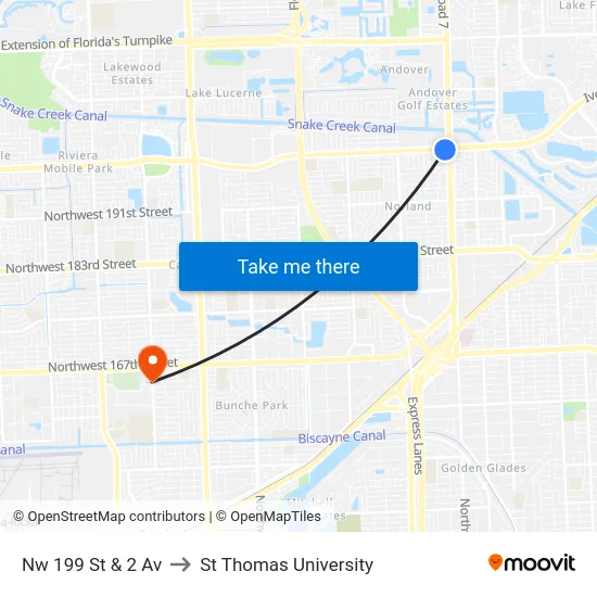 Nw 199 St & Nw 2 Av to St Thomas University map