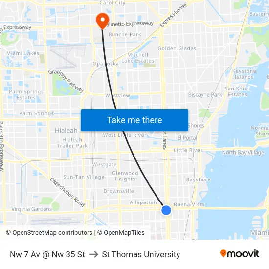 Nw 7 Av & Nw 36 St to St Thomas University map
