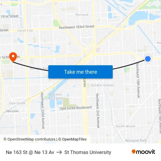 Ne 163 St @ Ne 13 Av to St Thomas University map
