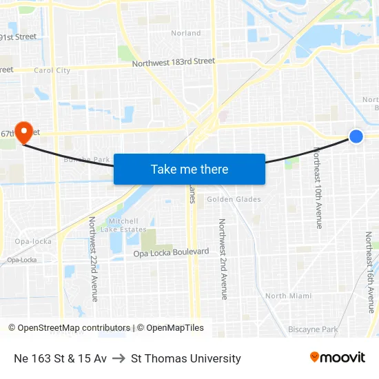 Ne 163 St & 15 Av to St Thomas University map