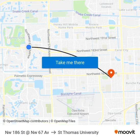 Nw 186 St @ Nw 67 Av to St Thomas University map