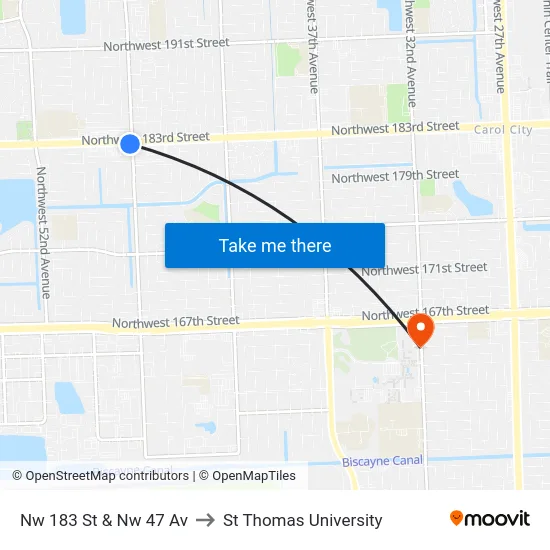 Nw 183 St & Nw 47 Av to St Thomas University map