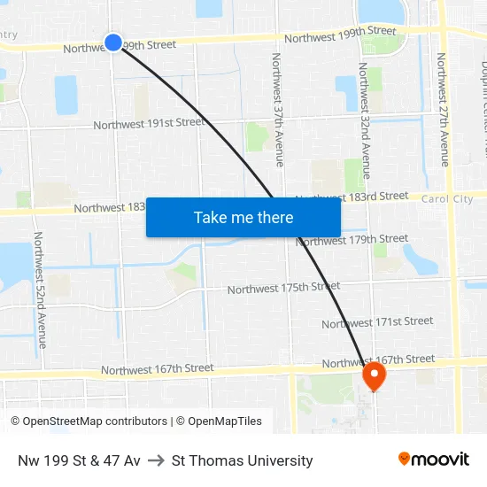 Nw 199 St & 47 Av to St Thomas University map