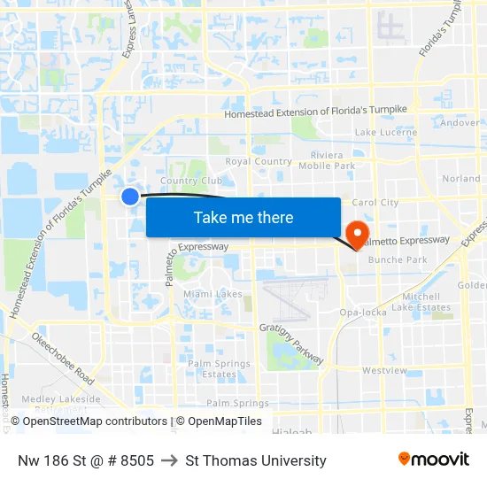 Nw 186 St @ # 8505 to St Thomas University map