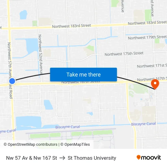 Nw 57 Av & Nw 167 St to St Thomas University map