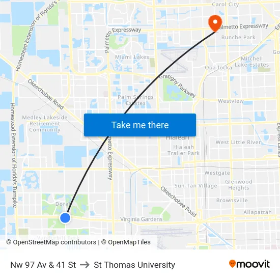 Nw 97 Av & 41 St to St Thomas University map