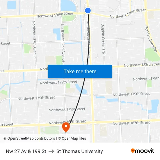Nw 27 Av & 199 St to St Thomas University map