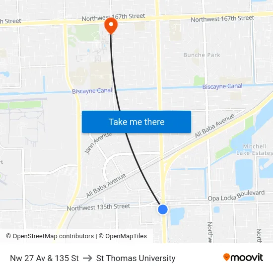 Nw 27 Av & 135 St to St Thomas University map