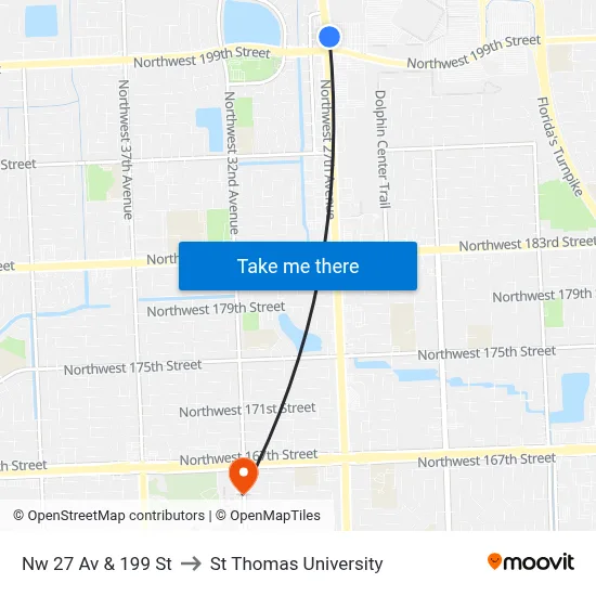 Nw 27 Av & 199 St to St Thomas University map