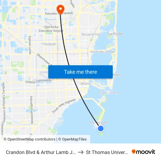 Crandon Blvd & Arthur Lamb Jr Rd to St Thomas University map