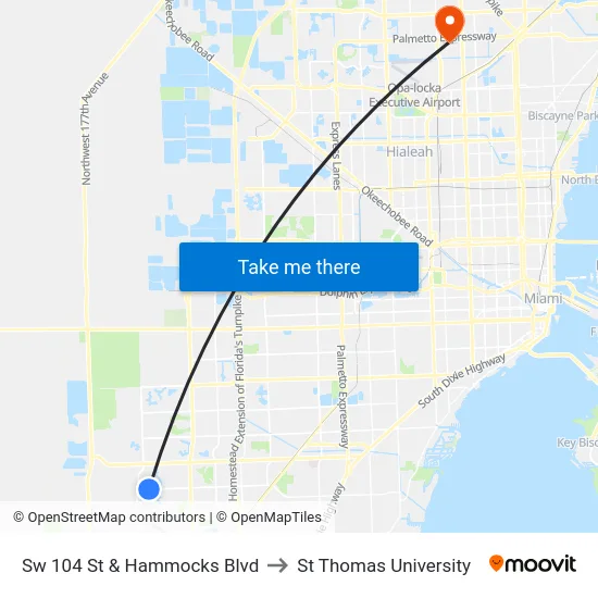 Sw 104 St & Hammocks Blvd to St Thomas University map