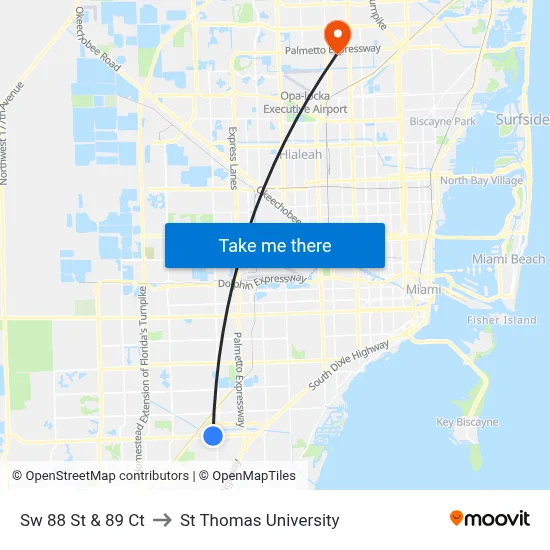 Sw 88 St & 89 Ct to St Thomas University map