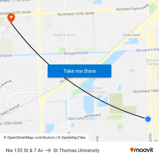 Nw 135 St & 7 Av to St Thomas University map