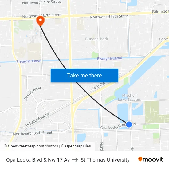 Opa Locka Blvd & Nw 17 Av to St Thomas University map