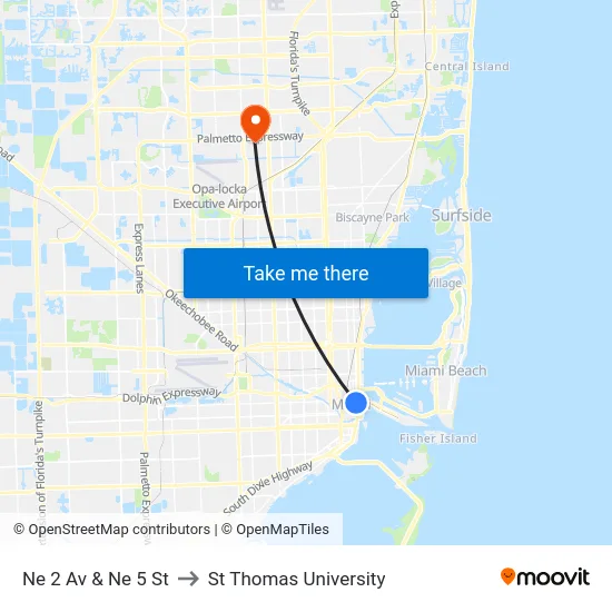 Ne 2 Av & Ne 5 St to St Thomas University map