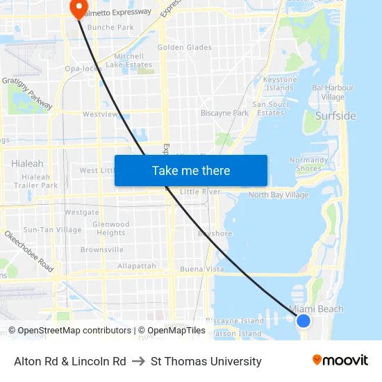 Alton Rd & Lincoln Rd to St Thomas University map