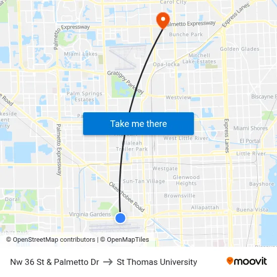 Nw 36 St & Palmetto Dr to St Thomas University map