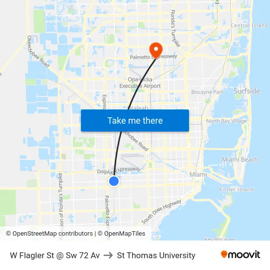 W Flagler St @ Sw 72 Av to St Thomas University map