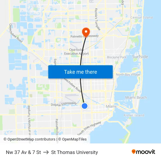 Nw 37 Av & 7 St to St Thomas University map