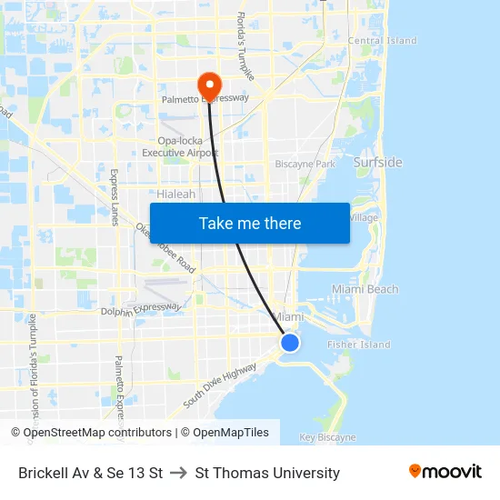 Brickell Av & Se 13 St to St Thomas University map