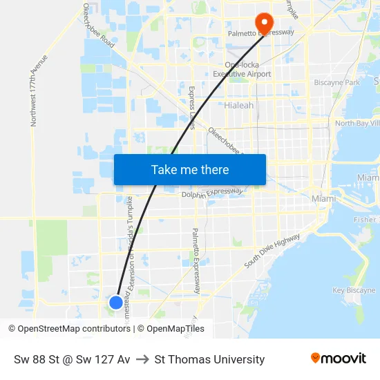 Sw 88 St @ Sw 127 Av to St Thomas University map