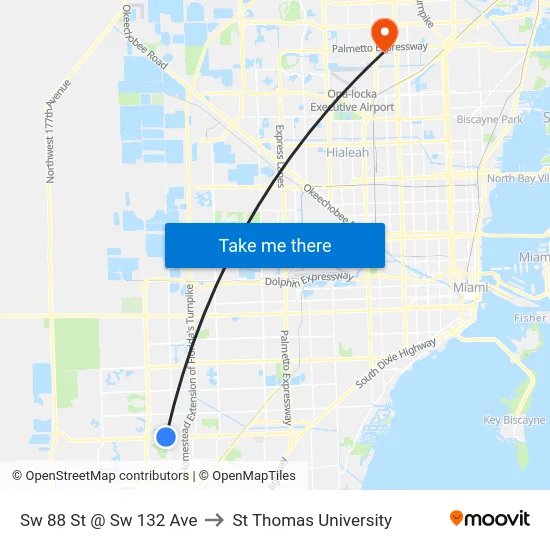 Sw 88 St @ Sw 132 Ave to St Thomas University map