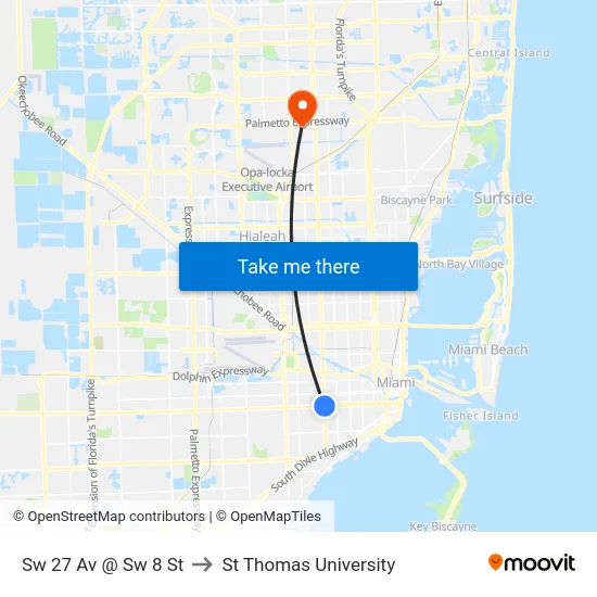 Sw 27 Av @ Sw 8 St to St Thomas University map