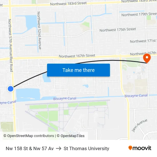 Nw 158 St & Nw 57 Av to St Thomas University map