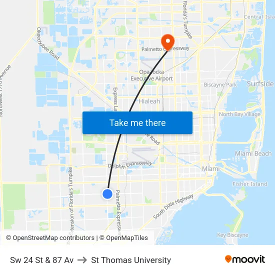 Sw 24 St & 87 Av to St Thomas University map