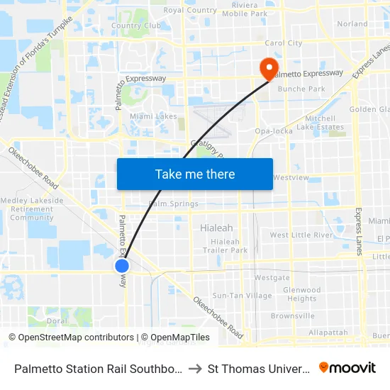 Palmetto Station Rail Southbound to St Thomas University map