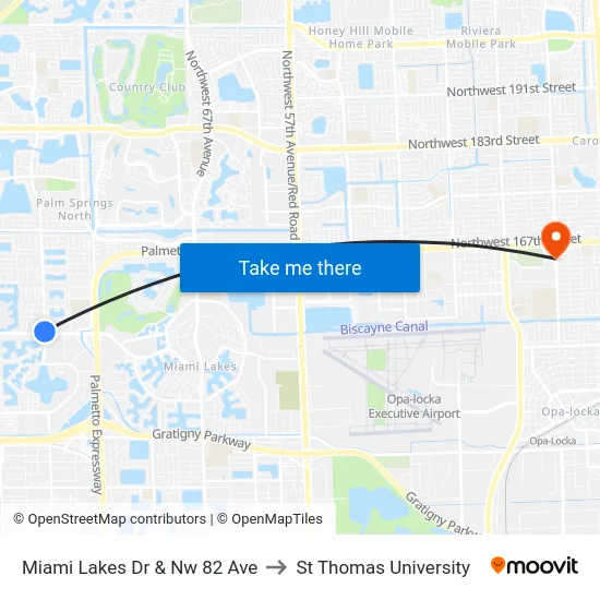 Miami Lakes Dr & Nw 82 Ave to St Thomas University map