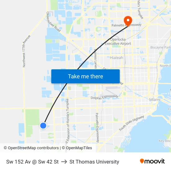 Sw 152 Av @ Sw 42 St to St Thomas University map