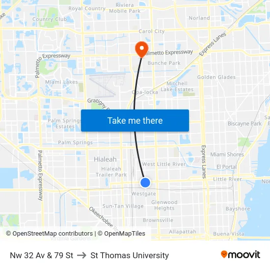 Nw 32 Av & 79 St to St Thomas University map