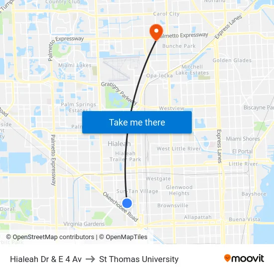 Hialeah Dr & E 4 Av to St Thomas University map