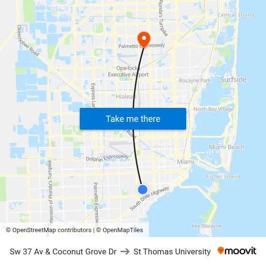 Sw 37 Av & Coconut Grove Dr to St Thomas University map